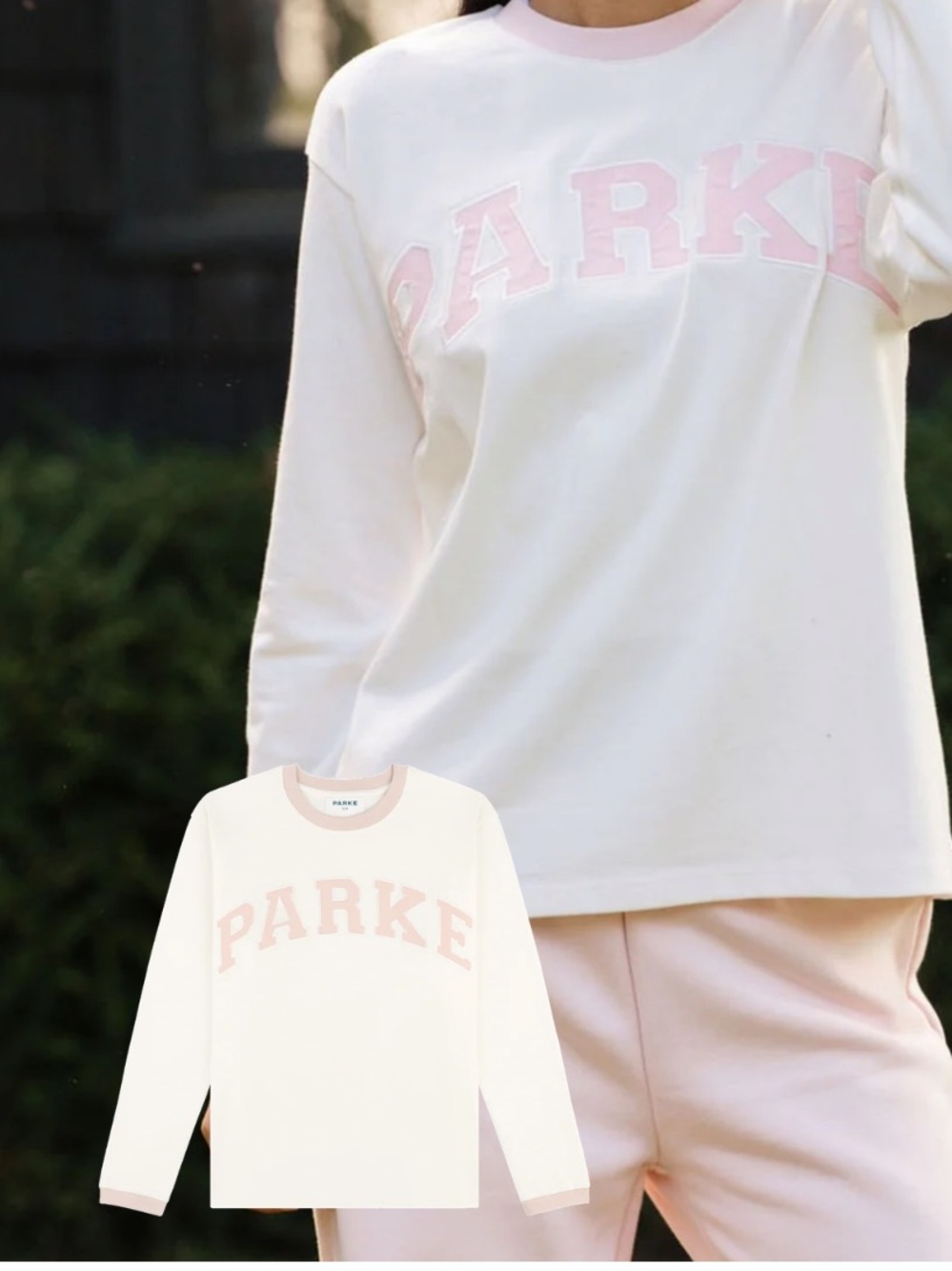 NIB PARKE Hometown Varsity Long Sleeve T-Shirt Rose XXL 100% Cotton